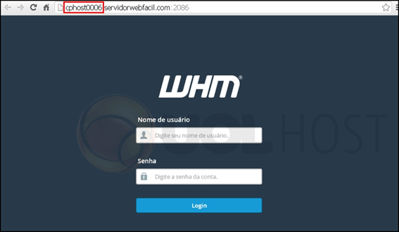 Tela de acesso ao WHM