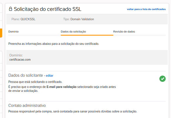 Certificado Digital SSL - Dados da Empresa - Painel UOL Host